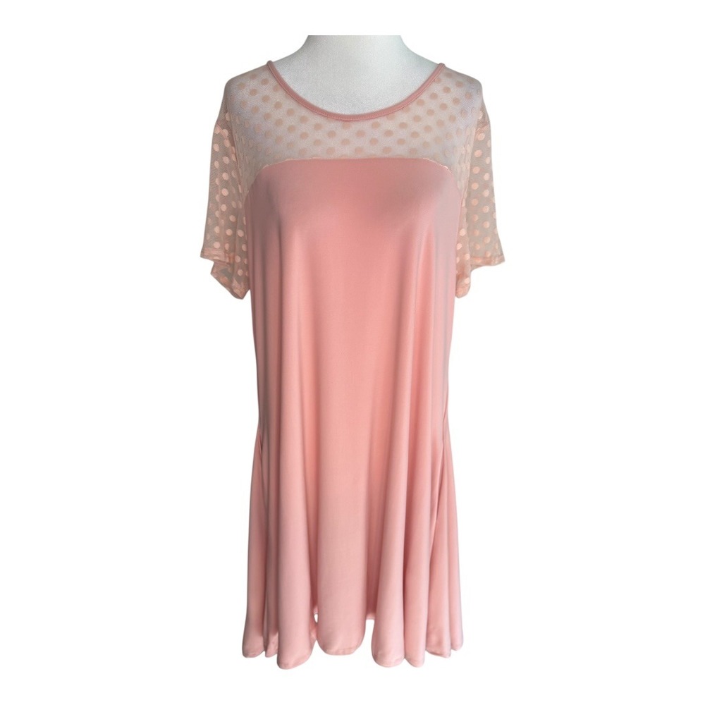 Nina Leonard Peach Polka Dot Sheer Sleeve Shift Dress XL‎ Womens Career NWT